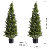 Artificial Topiary Cedar Trees, 2 Set 1219mm Faux Pine Shrubs Plants, Fake Silk Tree Look Real, Easy Assembly for Decor Front Porch Outdoor Patio Garden Balcony Backyard Indoor Office