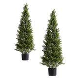 Artificial Topiary Cedar Trees, 2 Set 1219mm Faux Pine Shrubs Plants, Fake Silk Tree Look Real, Easy Assembly for Decor Front Porch Outdoor Patio Garden Balcony Backyard Indoor Office