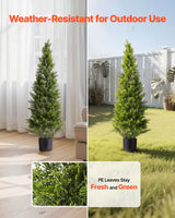Artificial Topiary Cedar Trees, 2 Set 1219mm Faux Pine Shrubs Plants, Fake Silk Tree Look Real, Easy Assembly for Decor Front Porch Outdoor Patio Garden Balcony Backyard Indoor Office