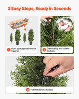 Artificial Topiary Cedar Trees, 2 Set 1219mm Faux Pine Shrubs Plants, Fake Silk Tree Look Real, Easy Assembly for Decor Front Porch Outdoor Patio Garden Balcony Backyard Indoor Office