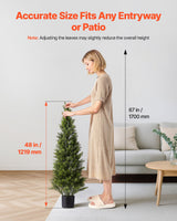 Artificial Topiary Cedar Trees, 2 Set 1219mm Faux Pine Shrubs Plants, Fake Silk Tree Look Real, Easy Assembly for Decor Front Porch Outdoor Patio Garden Balcony Backyard Indoor Office