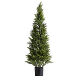Artificial Topiary Cedar Trees, 2 Set 1219mm Faux Pine Shrubs Plants, Fake Silk Tree Look Real, Easy Assembly for Decor Front Porch Outdoor Patio Garden Balcony Backyard Indoor Office