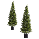 Artificial Topiary Cedar Trees, 2 Set 1219mm Faux Pine Shrubs Plants, Fake Silk Tree Look Real, Easy Assembly for Decor Front Porch Outdoor Patio Garden Balcony Backyard Indoor Office