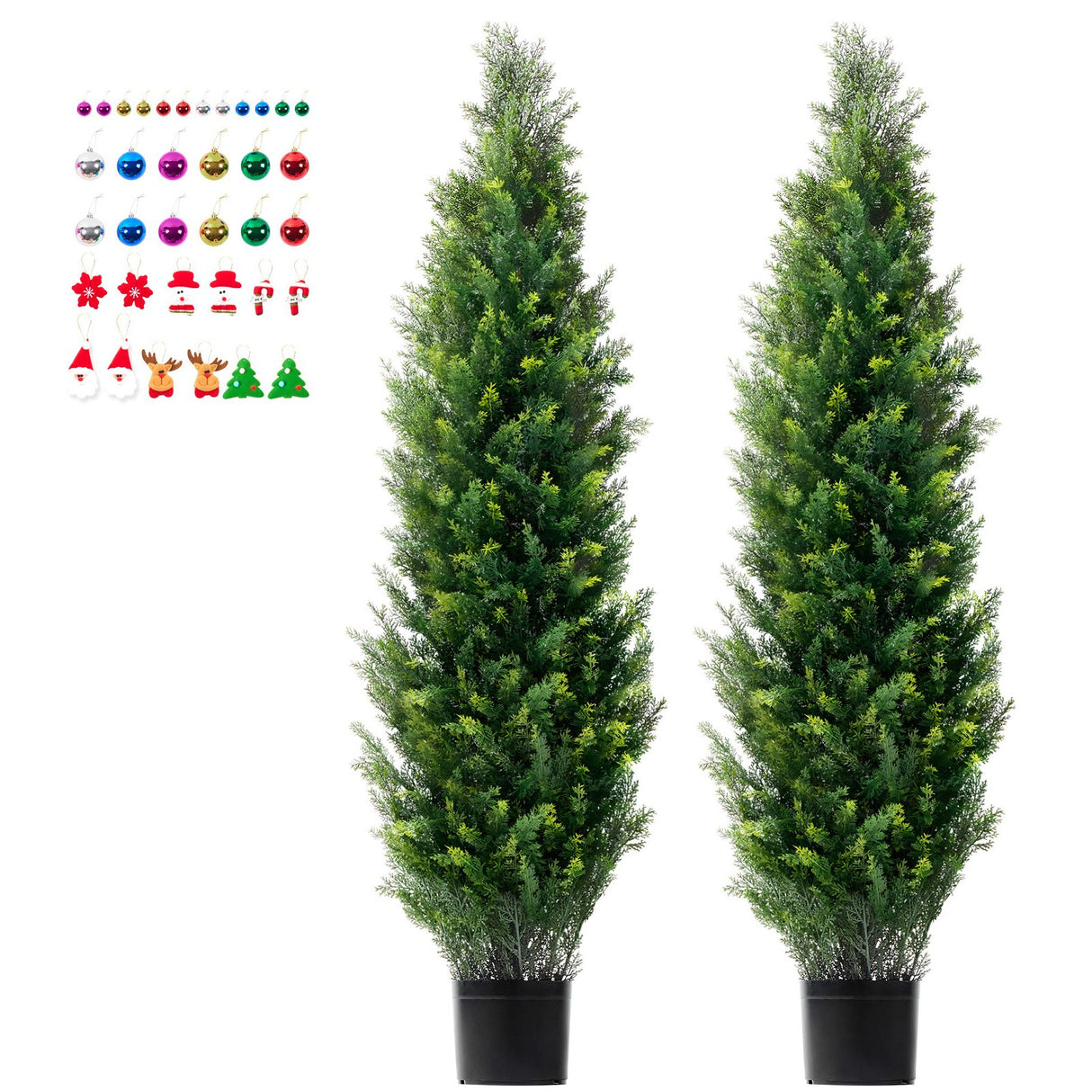 2 Pack 5' Artificial Cedar Topiary Tree Faux Plant UV Decor In/Outdoor