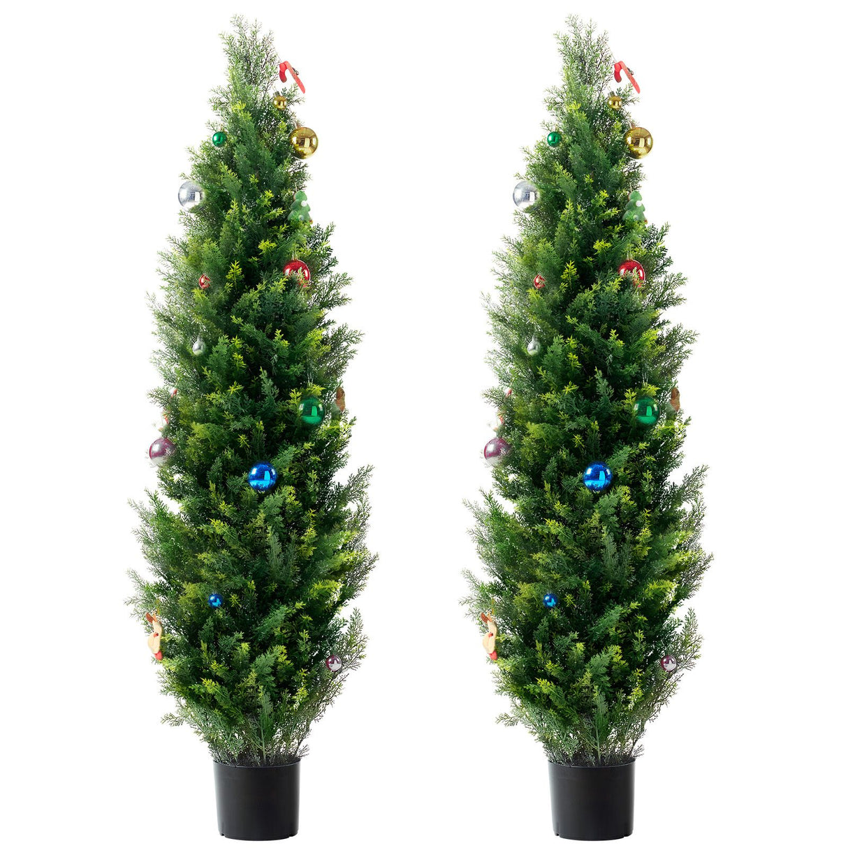 2 Pack 5' Artificial Cedar Topiary Tree Faux Plant UV Decor In/Outdoor