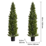 Artificial Topiary Cedar Trees, 2 Set 1524mm Faux Pine Shrubs Plants, Fake Silk Tree Look Real, Easy Assembly for Decor Front Porch Outdoor Patio Garden Balcony Backyard Indoor Office