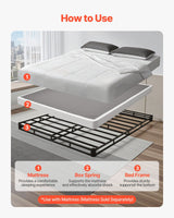 Box Spring, Queen Size Bed Frame with Washable Fabric Cloth, Heavy Duty Metal Frame for Queen Bed, 102 mm Mattress Foundation, 1587.57 kg Max Weight Capacity, Easy Assembly, 2010 x 1510 x 102 mm