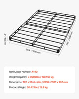 Box Spring, Queen Size Bed Frame with Washable Fabric Cloth, Heavy Duty Metal Frame for Queen Bed, 102 mm Mattress Foundation, 1587.57 kg Max Weight Capacity, Easy Assembly, 2010 x 1510 x 102 mm
