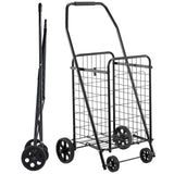 Shopping Cart, Folding Grocery Utility Cart with Swivel Wheels, 40.8 kg Large Load Capacity, Heavy Duty Rolling Laundry Basket Butler for Laundry, Shopping, Camping, Grocery, Luggage, Black
