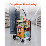 Shopping Cart, Folding Grocery Utility Cart with Swivel Wheels, 40.8 kg Large Load Capacity, Heavy Duty Rolling Laundry Basket Butler for Laundry, Shopping, Camping, Grocery, Luggage, Black