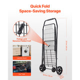 Shopping Cart, Folding Grocery Utility Cart with Swivel Wheels, 40.8 kg Large Load Capacity, Heavy Duty Rolling Laundry Basket Butler for Laundry, Shopping, Camping, Grocery, Luggage, Black