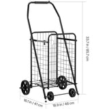Shopping Cart, Folding Grocery Utility Cart with Swivel Wheels, 40.8 kg Large Load Capacity, Heavy Duty Rolling Laundry Basket Butler for Laundry, Shopping, Camping, Grocery, Luggage, Black