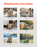Shopping Cart, Folding Grocery Utility Cart with Swivel Wheels, 40.8 kg Large Load Capacity, Heavy Duty Rolling Laundry Basket Butler for Laundry, Shopping, Camping, Grocery, Luggage, Black