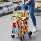 Shopping Cart, Folding Grocery Utility Cart with Swivel Wheels, 40.8 kg Large Load Capacity, Heavy Duty Rolling Laundry Basket Butler for Laundry, Shopping, Camping, Grocery, Luggage, Black