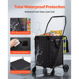 Shopping Cart, Folding Grocery Utility Cart with Dual Baskets, Waterproof Liner & Wheels, 45 KG Large Load Capacity, Heavy Duty Laundry Basket for Laundry, Shopping, Camping, Grocery, Luggage