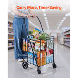Shopping Cart, Folding Grocery Utility Cart with Dual Baskets, Waterproof Liner & Wheels, 45 KG Large Load Capacity, Heavy Duty Laundry Basket for Laundry, Shopping, Camping, Grocery, Luggage
