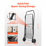 Shopping Cart, Folding Grocery Utility Cart with Dual Baskets, Waterproof Liner & Wheels, 45 KG Large Load Capacity, Heavy Duty Laundry Basket for Laundry, Shopping, Camping, Grocery, Luggage