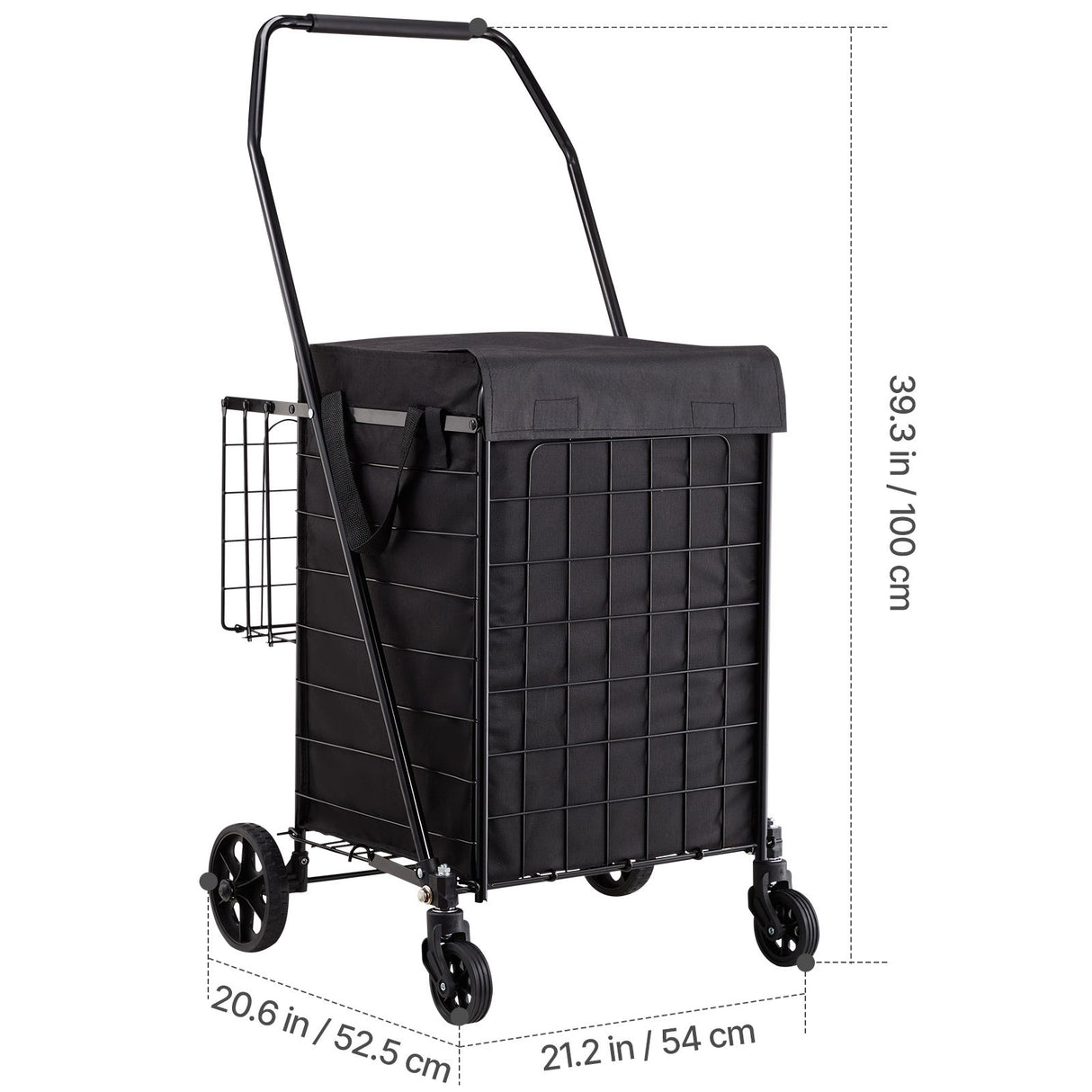 Shopping Cart, Folding Grocery Utility Cart with Dual Baskets, Waterproof Liner & Wheels, 45 KG Large Load Capacity, Heavy Duty Laundry Basket for Laundry, Shopping, Camping, Grocery, Luggage