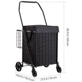 Shopping Cart, Folding Grocery Utility Cart with Dual Baskets, Waterproof Liner & Wheels, 45 KG Large Load Capacity, Heavy Duty Laundry Basket for Laundry, Shopping, Camping, Grocery, Luggage