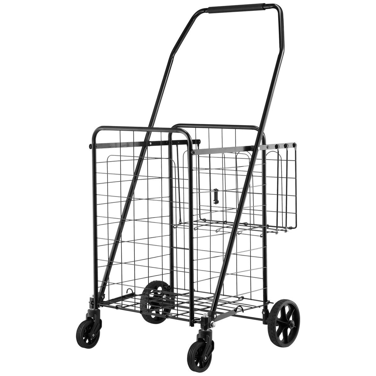 Shopping Cart, Folding Grocery Utility Cart with Dual Baskets, Waterproof Liner & Wheels, 45 KG Large Load Capacity, Heavy Duty Laundry Basket for Laundry, Shopping, Camping, Grocery, Luggage