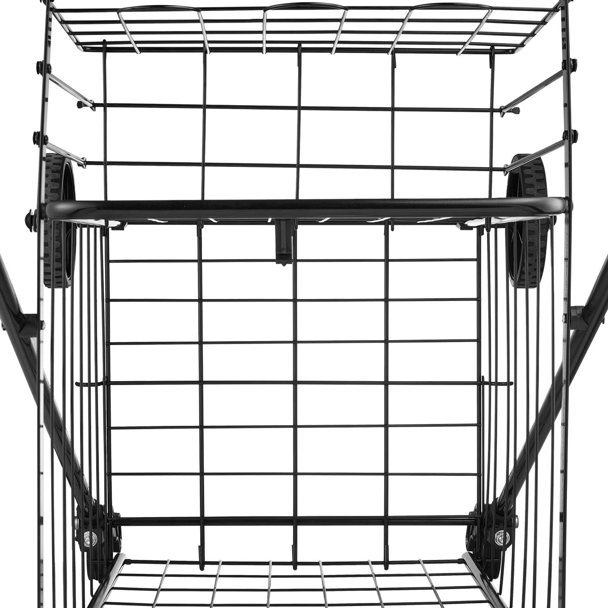 Shopping Cart, Folding Grocery Utility Cart with Dual Baskets, Waterproof Liner & Wheels, 45 KG Large Load Capacity, Heavy Duty Laundry Basket for Laundry, Shopping, Camping, Grocery, Luggage