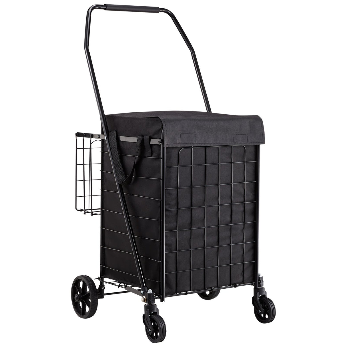 Shopping Cart, Folding Grocery Utility Cart with Dual Baskets, Waterproof Liner & Wheels, 45 KG Large Load Capacity, Heavy Duty Laundry Basket for Laundry, Shopping, Camping, Grocery, Luggage