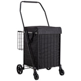 Shopping Cart, Folding Grocery Utility Cart with Dual Baskets, Waterproof Liner & Wheels, 45 KG Large Load Capacity, Heavy Duty Laundry Basket for Laundry, Shopping, Camping, Grocery, Luggage