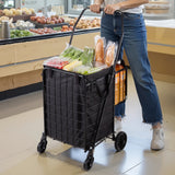 Shopping Cart, Folding Grocery Utility Cart with Dual Baskets, Waterproof Liner & Wheels, 45 KG Large Load Capacity, Heavy Duty Laundry Basket for Laundry, Shopping, Camping, Grocery, Luggage