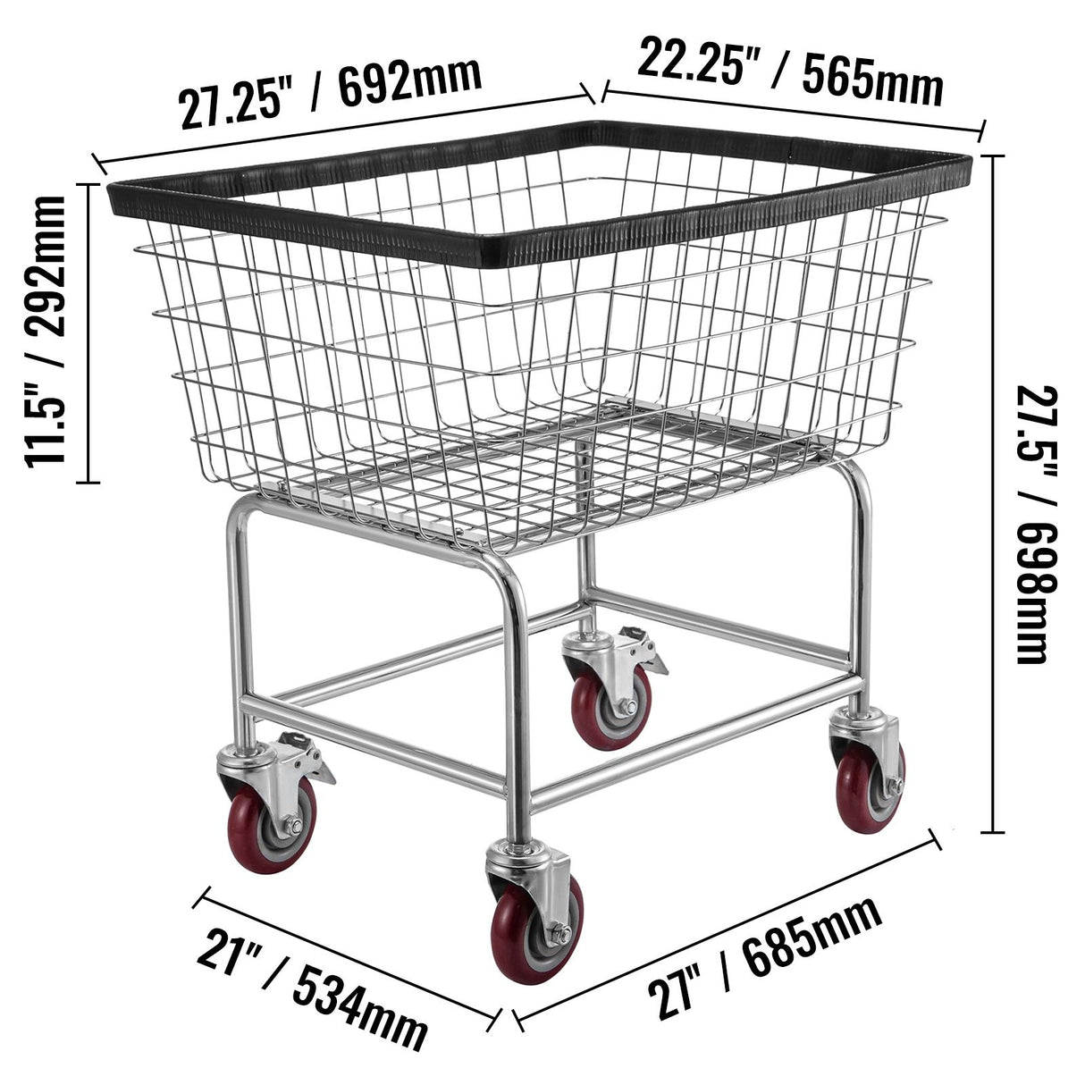 Wire Laundry Cart Wire Laundry Basket 2.8 Bushel Heavy Duty w/ 4'' Wheels