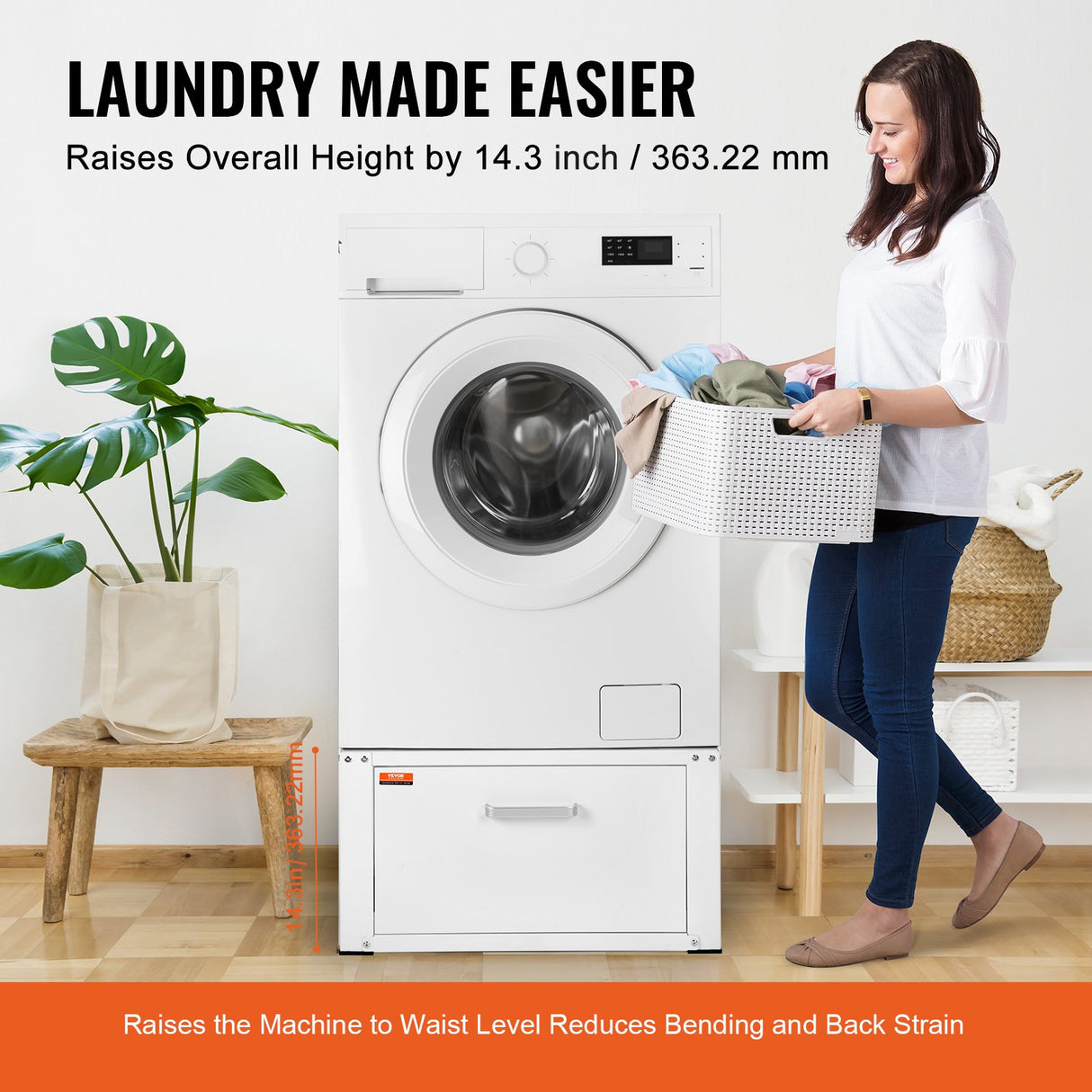 Laundry Pedestal 686mmmW x 366mmH, Washer And Dryer Base Stand Platform Universal Fit 299kg Capacity, Heavy Duty Multi-Functional Base for Washing Machine with Drawer & Rich Accessories
