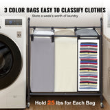3-Section Laundry Basket, Heavy Duty Laundry Hamper Storage Organizer, Laundry Sorter Cart with Heavy Duty Lockable Wheels for Dirty Clothes in Laundry Room Bedroom