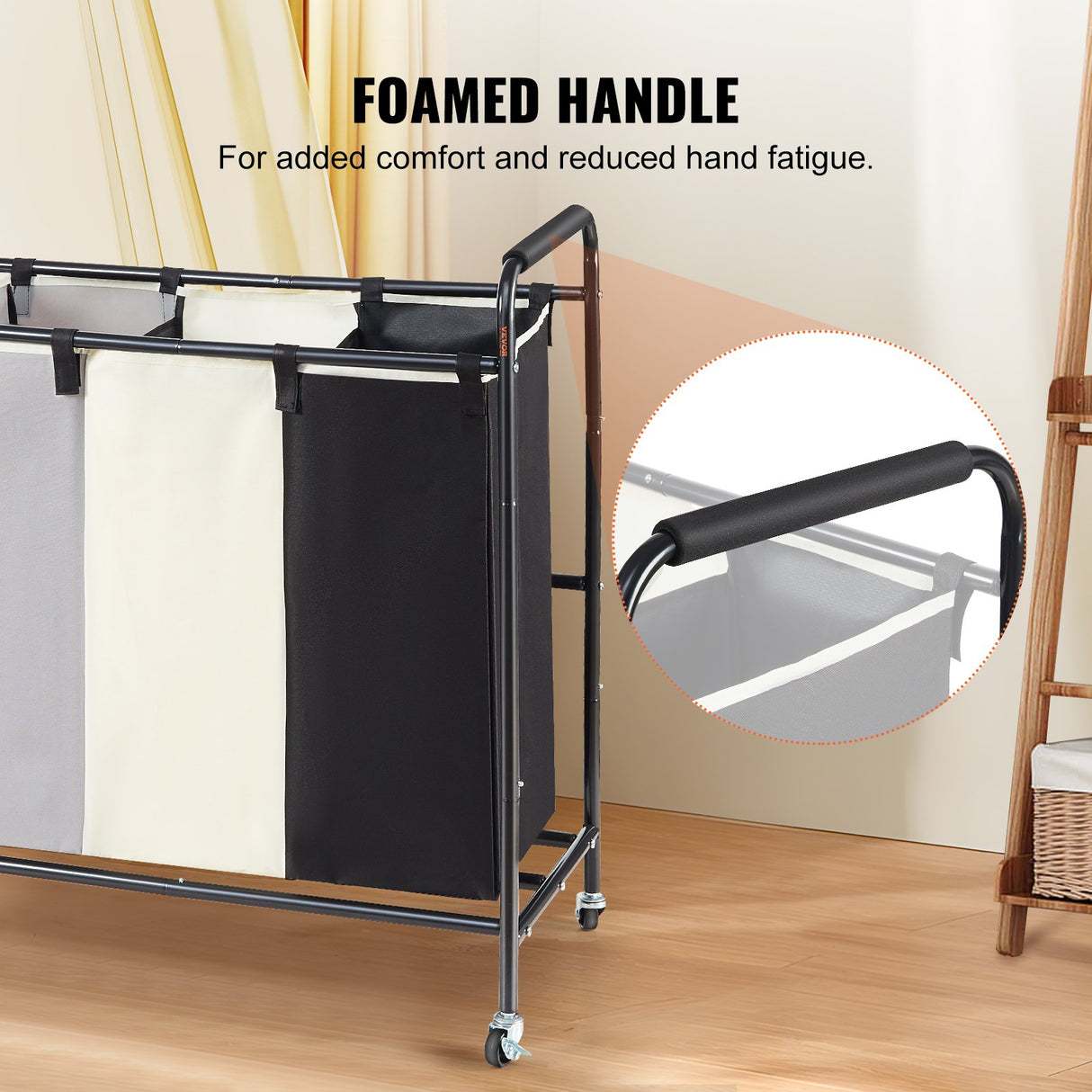 3-Section Laundry Basket, Heavy Duty Laundry Hamper Storage Organizer, Laundry Sorter Cart with Heavy Duty Lockable Wheels for Dirty Clothes in Laundry Room Bedroom