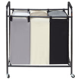 3-Section Laundry Basket, Heavy Duty Laundry Hamper Storage Organizer, Laundry Sorter Cart with Heavy Duty Lockable Wheels for Dirty Clothes in Laundry Room Bedroom