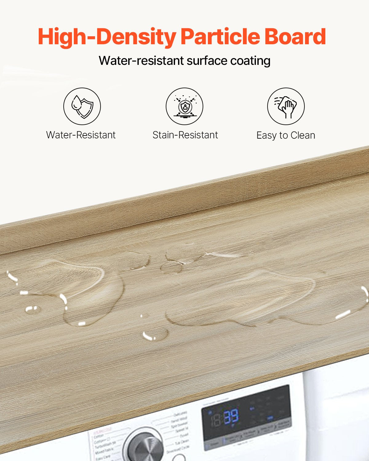 Washer Dryer Countertop, 54" x 27" Wooden Washer and Dryer Countertop, Water-Resistant Laundry Machine Topper Cover with Anti-Slip Pads, for Laundry Room Organization and Storage, Oak