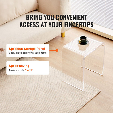 Acrylic Clear End Table, C-Shaped Lucite Side Table