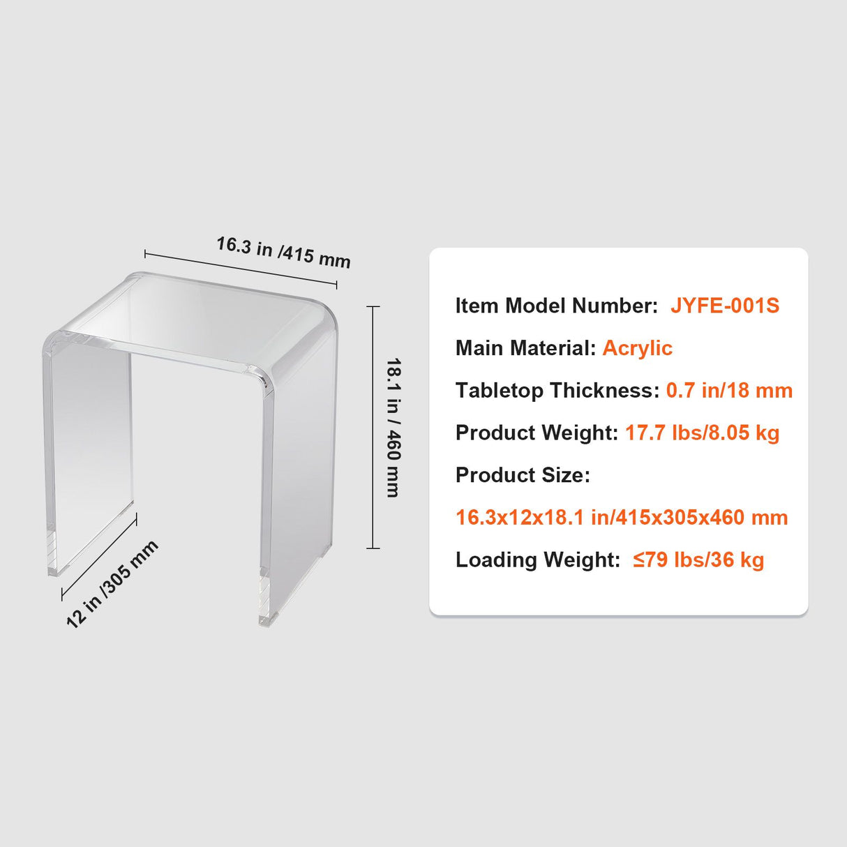 Acrylic Clear End Table, C-Shaped Lucite Side Table