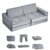 VEVOR Modular Kids Play Couch, Sectional Toddler Sofa with Armrests, 28D Sponge & Short Pile, Convertible Kids Modular Couch DIY Creative Combination for Playroom, Bedroom, Living Room, 14 Pcs, Gray