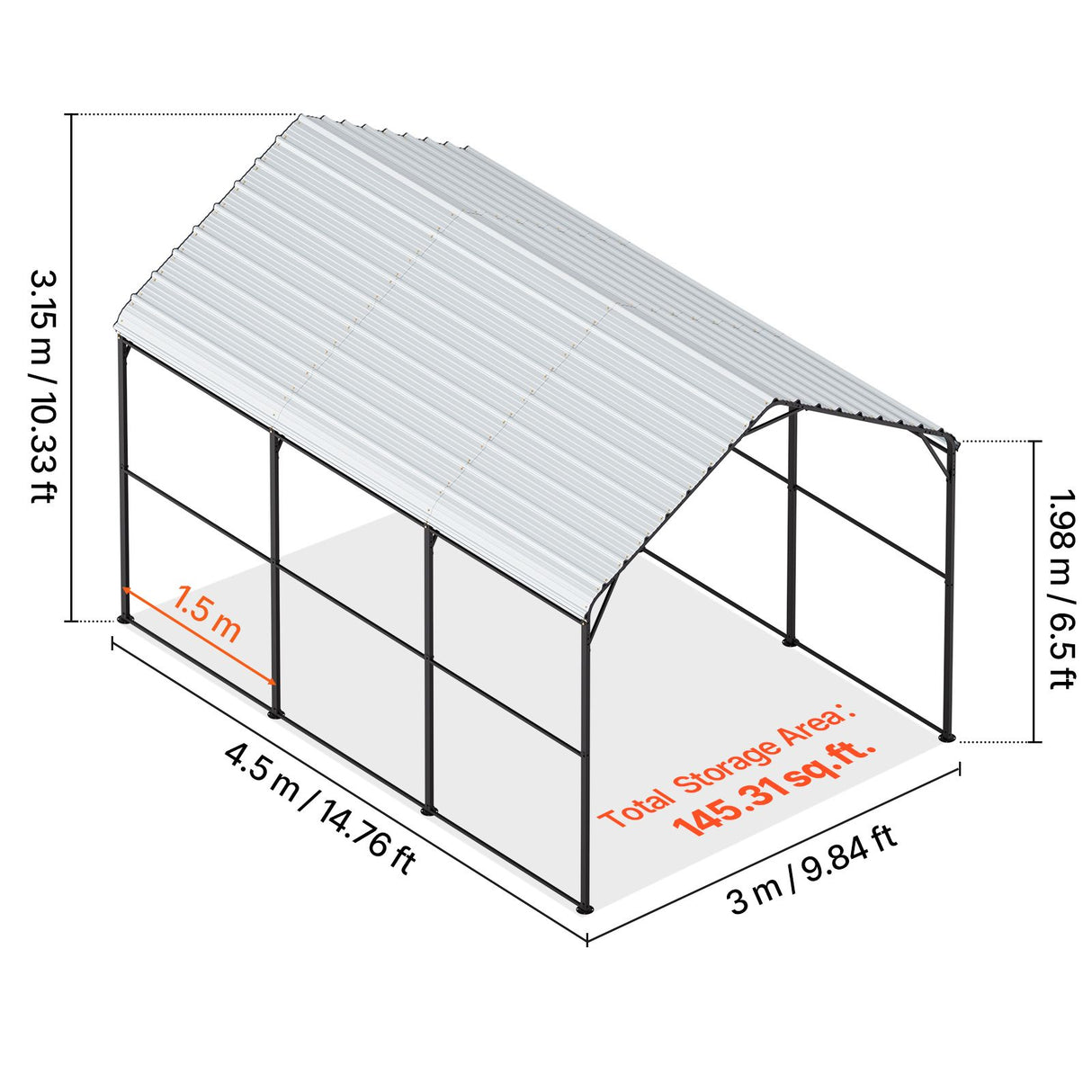 VEVOR Heavy Duty Metal Carport, 10' x 15' Outdoor Carport with Galvanized Steel Frame & Roof, Car Tent Garage Shade with Removable Sidewalls, Multi-Use Car Shelter for Pickup, Boat, Car & Tractors