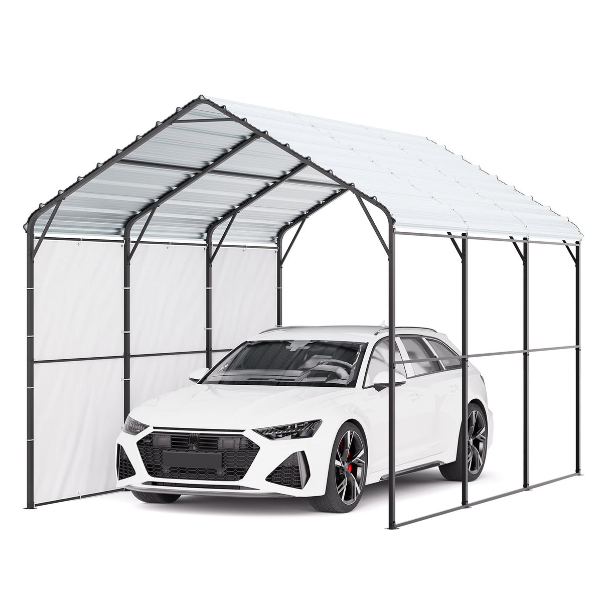 VEVOR Heavy Duty Metal Carport, 10' x 15' Outdoor Carport with Galvanized Steel Frame & Roof, Car Tent Garage Shade with Removable Sidewalls, Multi-Use Car Shelter for Pickup, Boat, Car & Tractors
