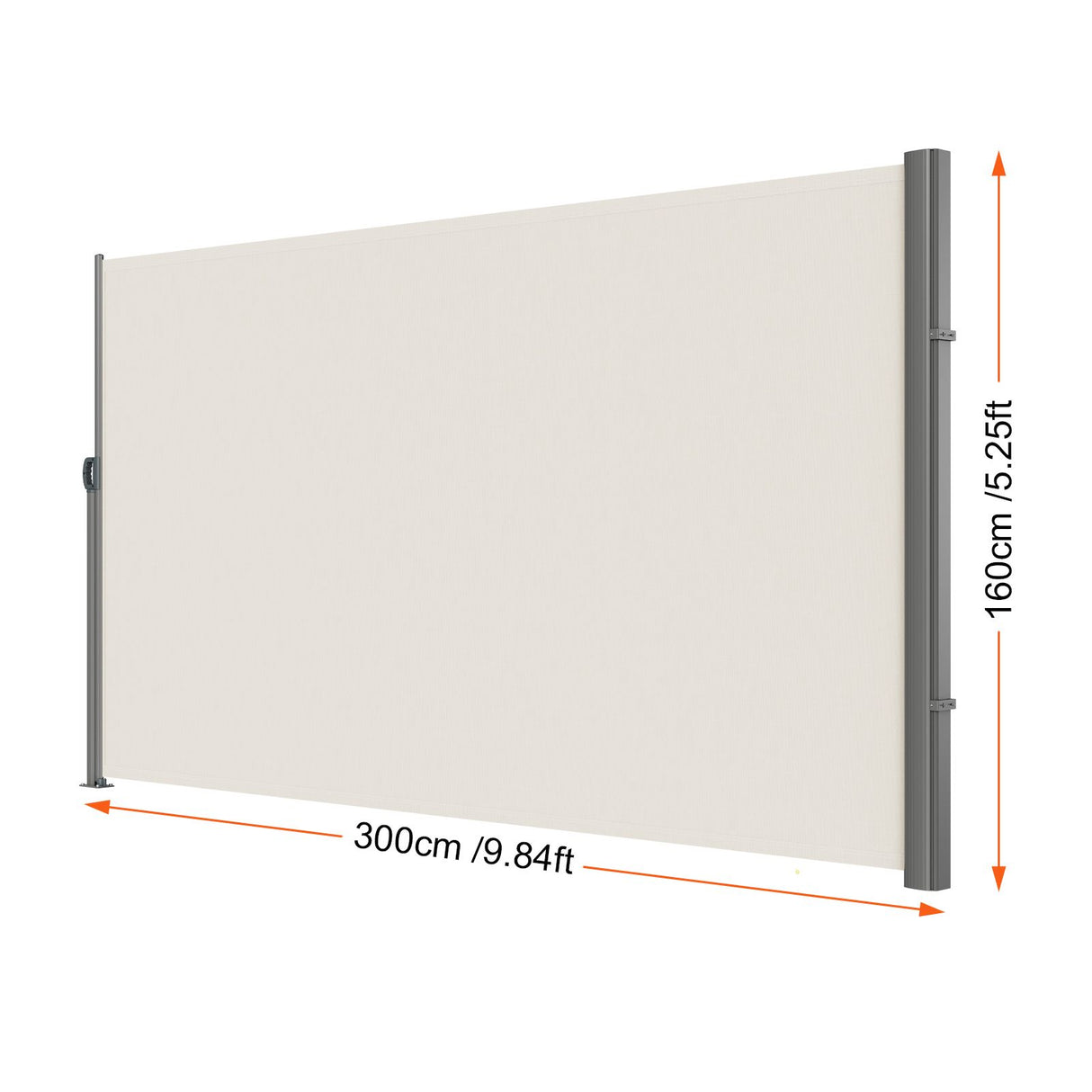 Retractable Side Awning,160X300cm Aluminum Outdoor Privacy Screen, 280g Polyester Water-proof Retractable Patio Screen, UV 30+ Room Divider Wind Screen for Patio, Backyard, Balcony, Beige