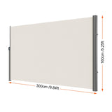 Retractable Side Awning,160X300cm Aluminum Outdoor Privacy Screen, 280g Polyester Water-proof Retractable Patio Screen, UV 30+ Room Divider Wind Screen for Patio, Backyard, Balcony, Beige