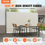 Retractable Side Awning,160X300cm Aluminum Outdoor Privacy Screen, 280g Polyester Water-proof Retractable Patio Screen, UV 30+ Room Divider Wind Screen for Patio, Backyard, Balcony, Beige