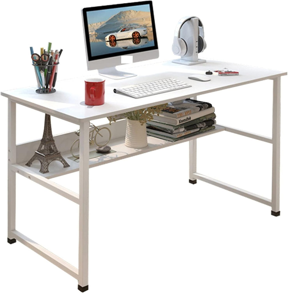 Computer Desk Table Study Table With Shelf - White