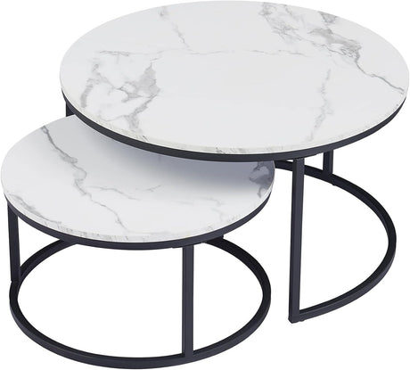 Nesting Coffee Table Faux Marble Small Round Coffee Tables - Black