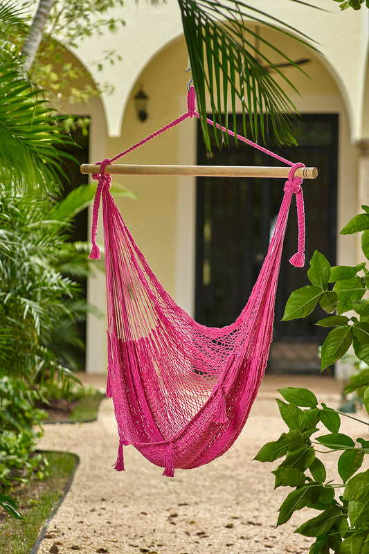 Mayan Legacy Extra Large Outdoor Cotton Mexican Hammock Chair in Mexican Pink Colour