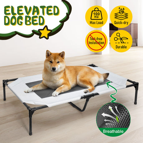 Raised Dog Bed Large Elevated Pet Bed Scratch and Moisture Resistant Breathable Kennel with Non-Slip Feet Indoor Outdoor for All Seasons Max Load 100kg