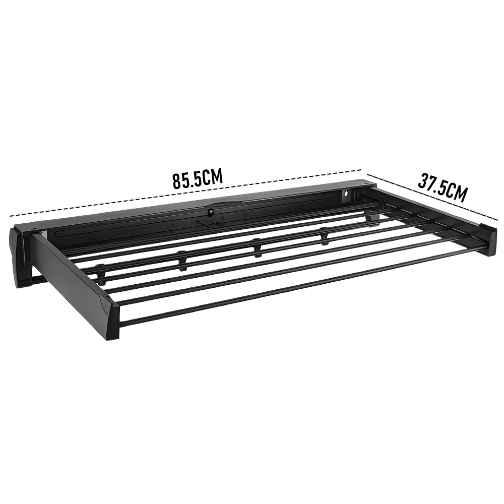 Alston Wall Mounted Drying Rack Black Clothes Airer Space Saver Folding Dryer Bearing Capacity 12KG Foldable Rail With Hooks Indoor Outdoor Balcony Laundry
