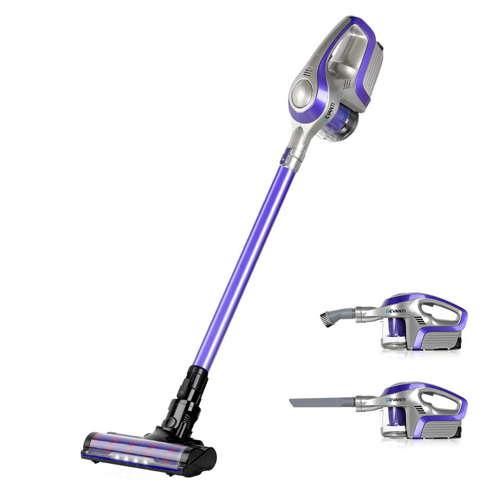 Devanti Stick Vacuum Cleaner Roller Brush Cordless 150W Purple