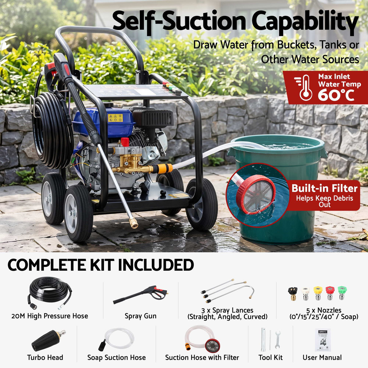 Giantz Petrol High Pressure Washer 3000PSI 7HP 4 Stroke Cleaner Commercial Blue