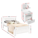 Artiss King Single Bed Frame and Bedside Table White